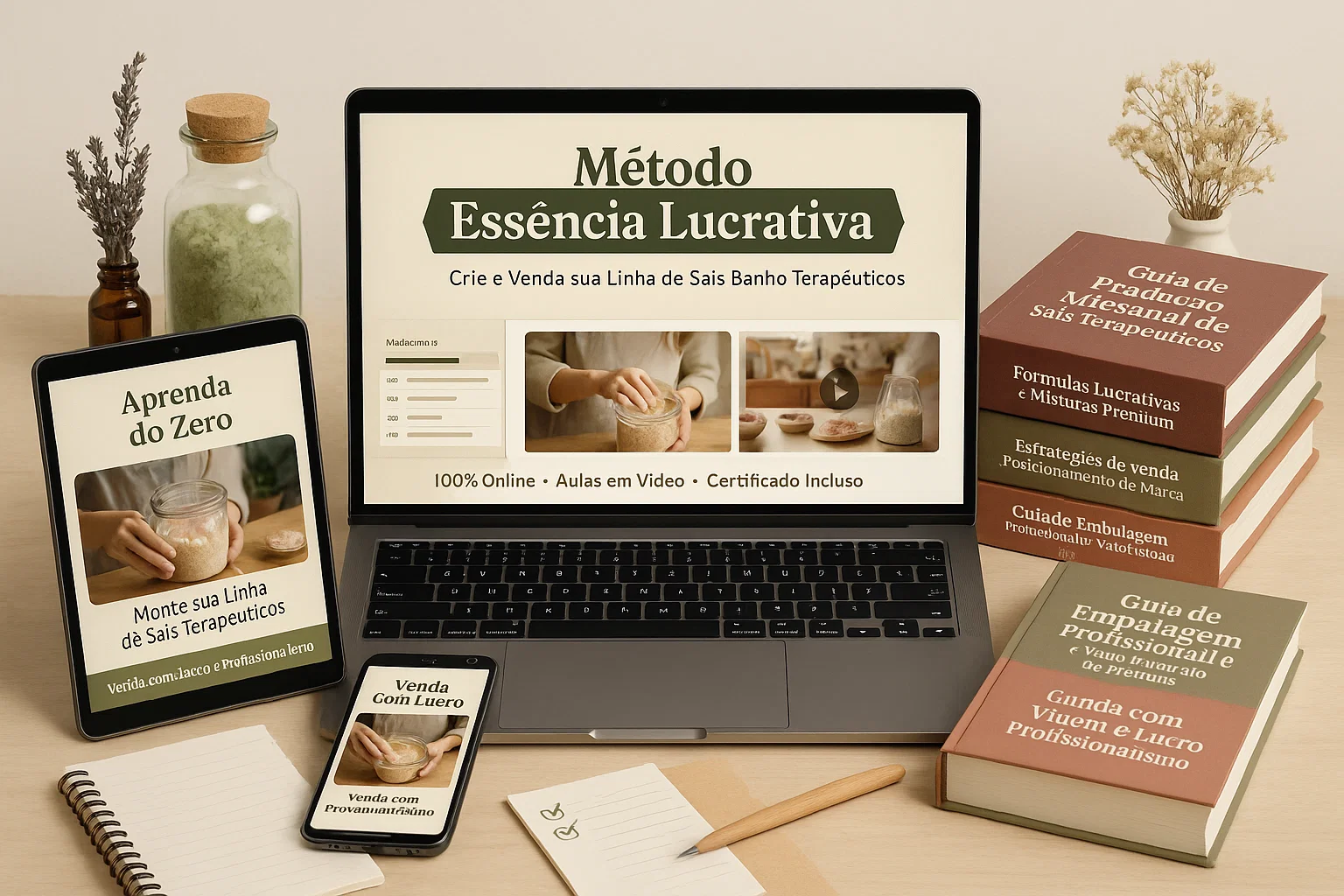 Pacote completo do curso Essência Lucrativa com eBooks e materiais premium